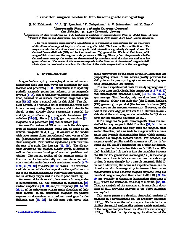 Transition magnon modes in thin ferromagnetic nanogratings Thumbnail