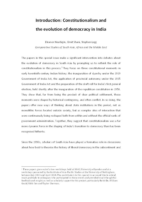 Introduction: Constitutionalism and the Evolution of Democracy in India Thumbnail