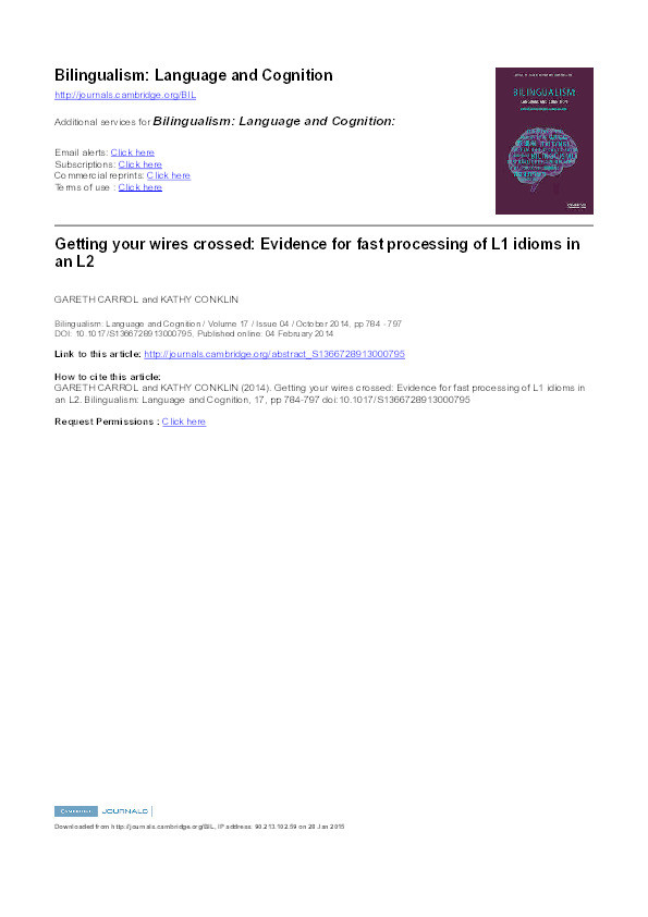 Getting your wires crossed: evidence for fast processing of L1 idioms in an L2 Thumbnail