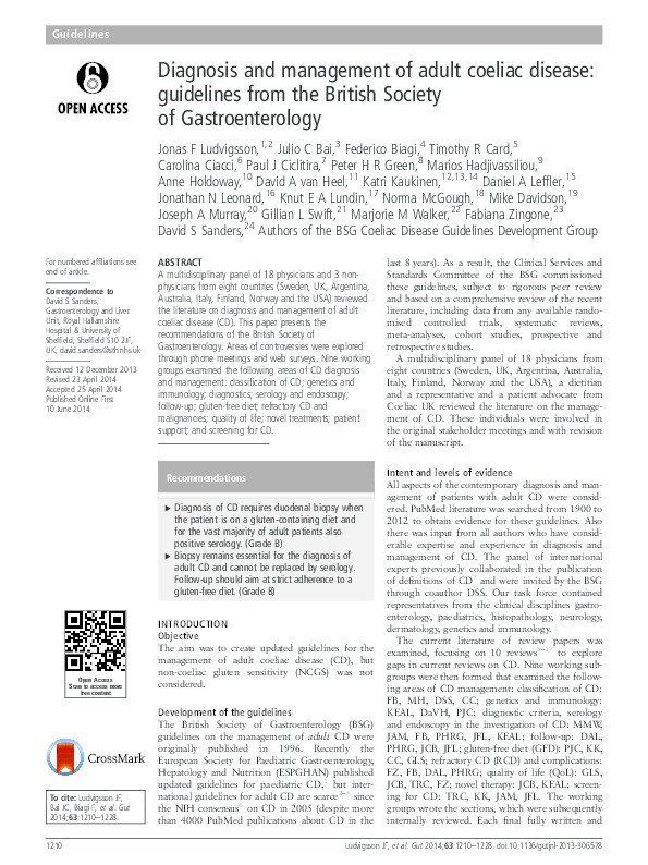 Diagnosis and management of adult coeliac disease: guidelines from the British Society of Gastroenterology Thumbnail