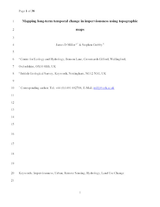 Mapping long-term temporal change in imperviousness using topographic maps Thumbnail