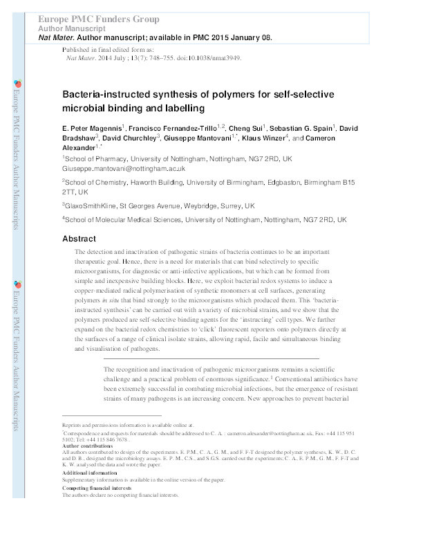 Bacteria-instructed synthesis of polymers for self-selective microbial binding and labelling Thumbnail