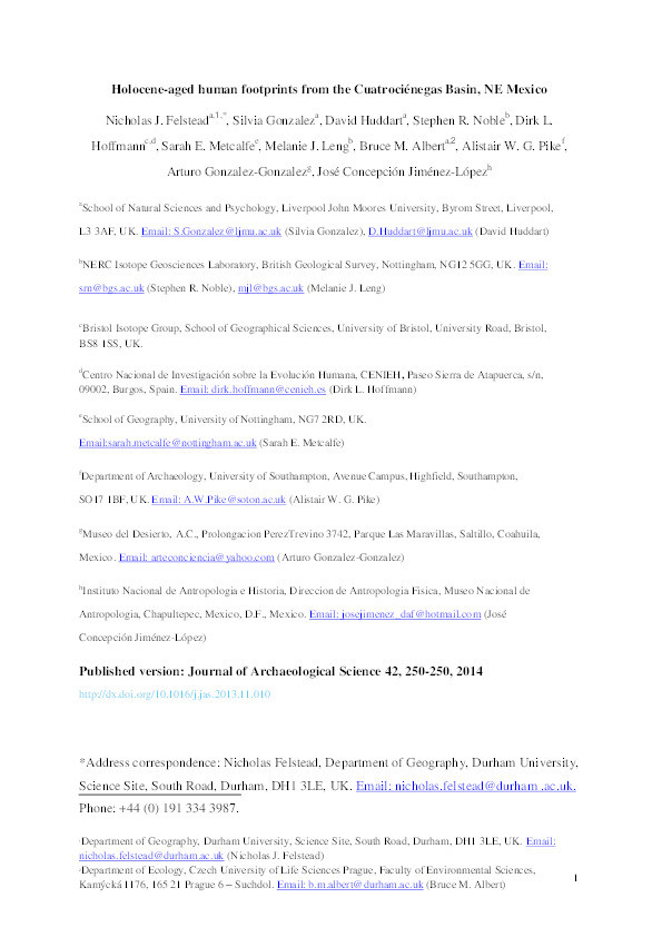 Holocene-aged human footprints from the Cuatrociénegas Basin, NE Mexico Thumbnail