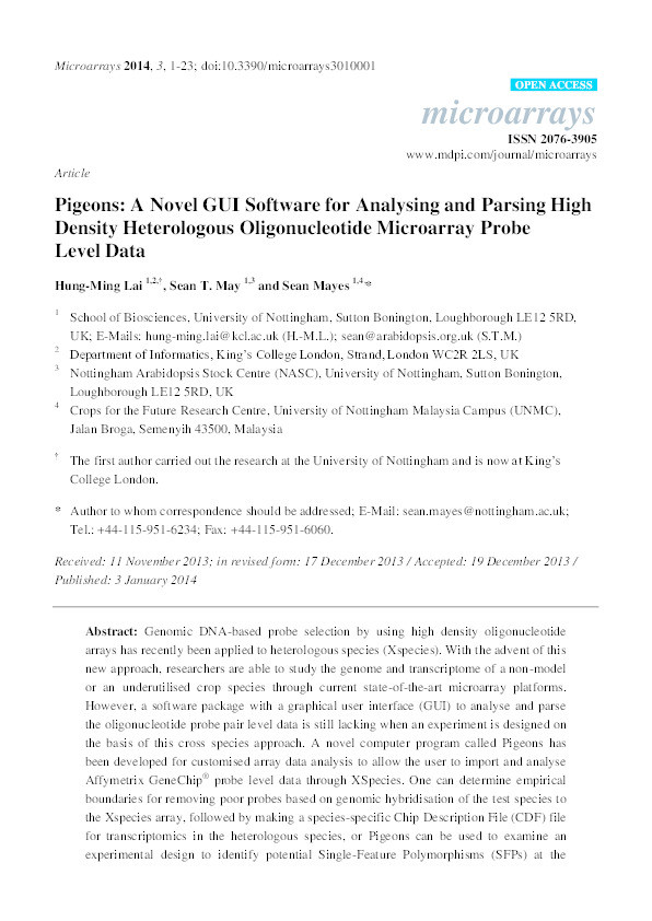 Pigeons: a novel GUI software for analysing and parsing high density heterologous oligonucleotide microarray probe level data Thumbnail