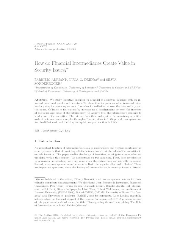 How do Financial Intermediaries Create Value in Security Issues? Thumbnail