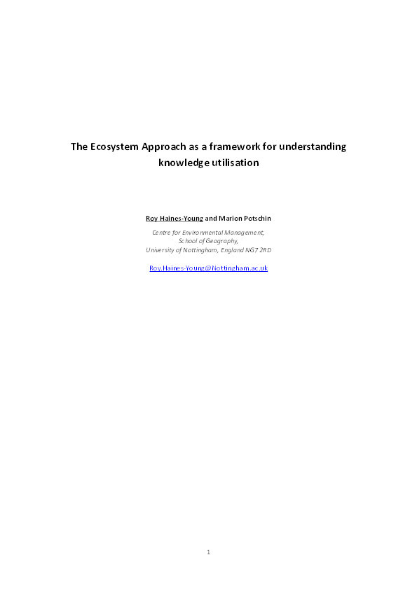 The ecosystem approach as a framework for understanding knowledge utilisation Thumbnail