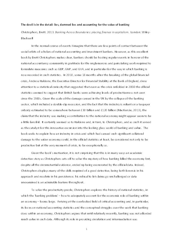 Commentary 2: The devil is in the detail – lies, damned lies and accounting for the value of banking [part of Book review symposium: Locating banks, tracking money] Thumbnail