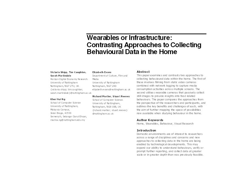 Wearables or infrastructure: contrasting approaches to collecting behavioural data in the home Thumbnail