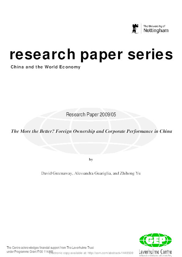The more the better?: foreign ownership and corporate performance in China Thumbnail
