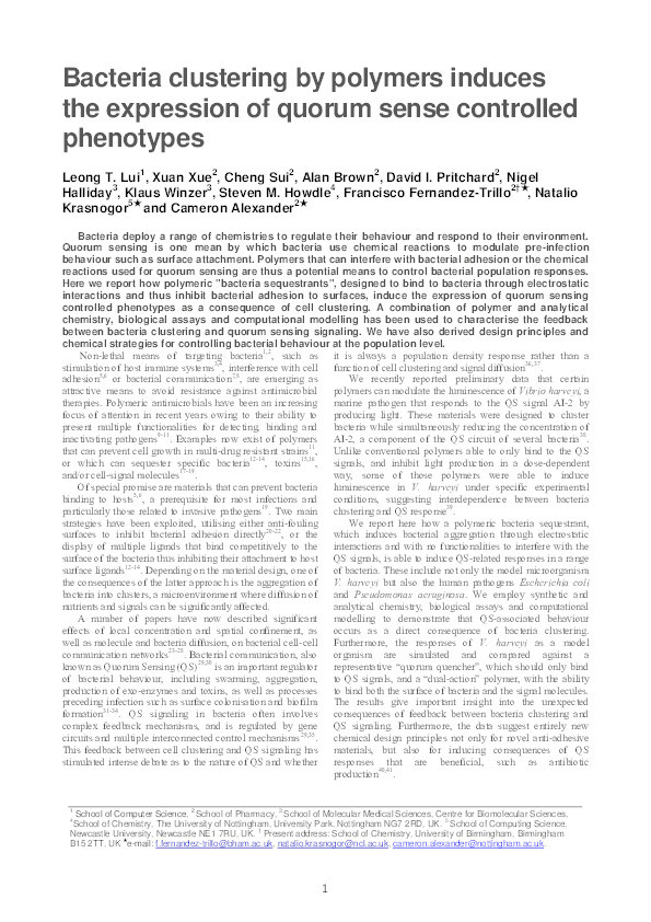 Bacteria clustering by polymers induces the expression of quorum sense controlled phenotypes Thumbnail