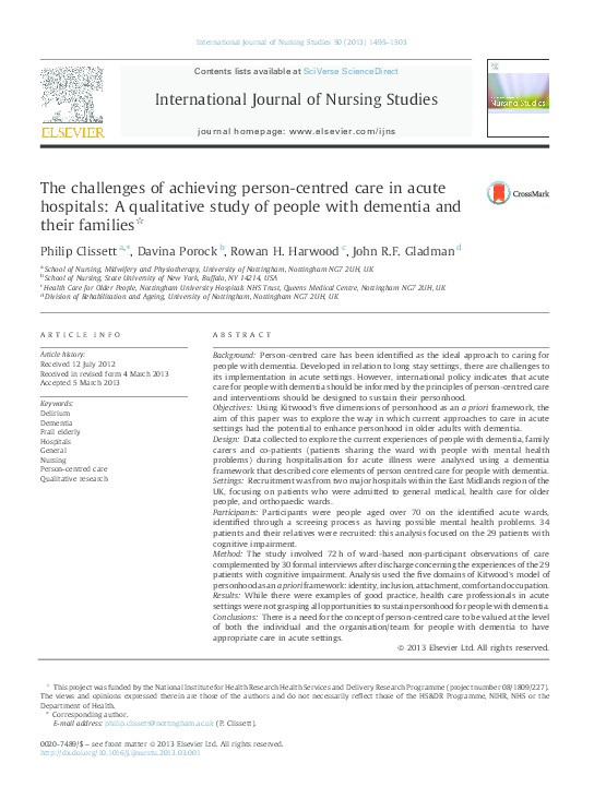 The challenges of achieving person-centred care in acute hospitals: a qualitative study of people with dementia and their families Thumbnail