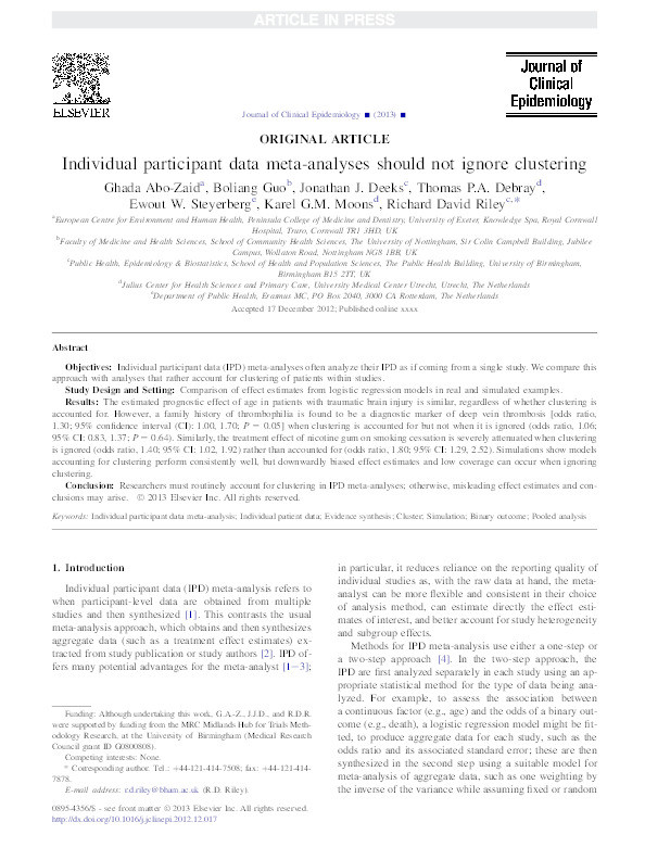 Individual participant data meta-analyses should not ignore clustering Thumbnail