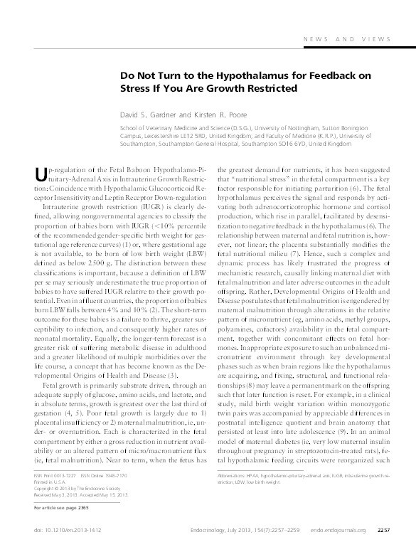 Do not turn to the hypothalamus for feedback on stress if you are growth restricted. Thumbnail