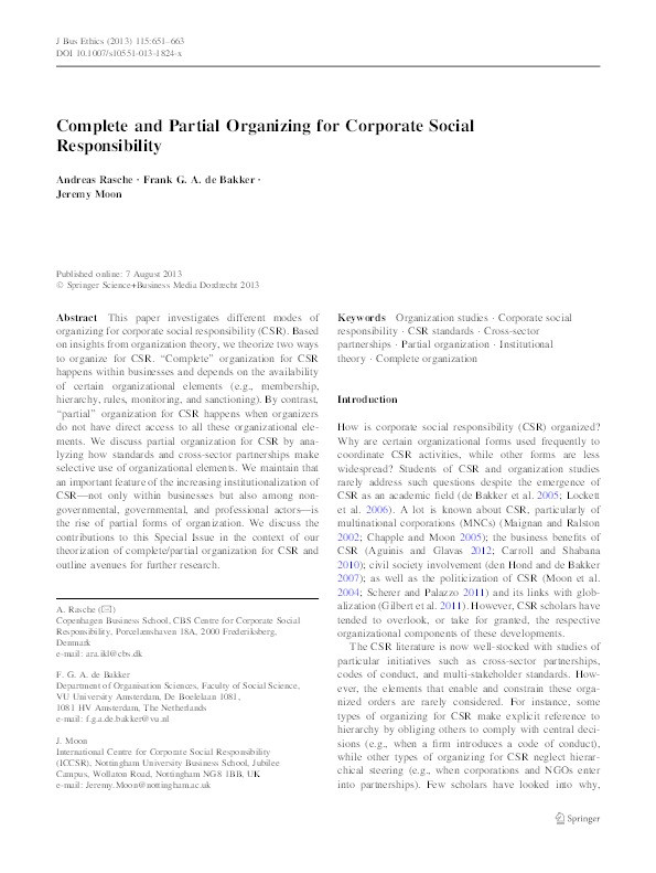 Complete and partial organizing for corporate social responsibility Thumbnail