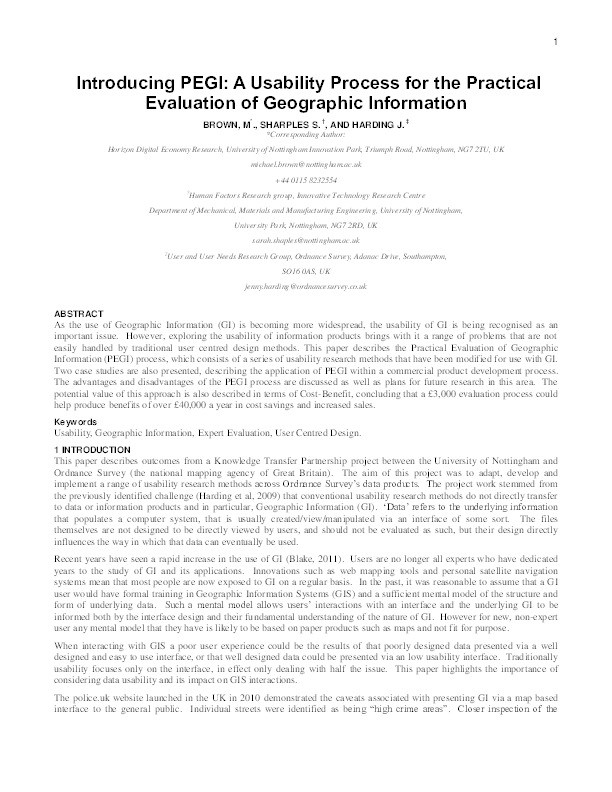 Introducing PEGI: a usability process for the practical evaluation of Geographic Information Thumbnail