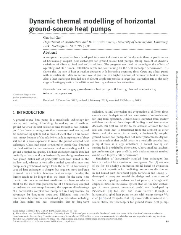 Dynamic thermal modelling of horizontal ground-source heat pumps Thumbnail