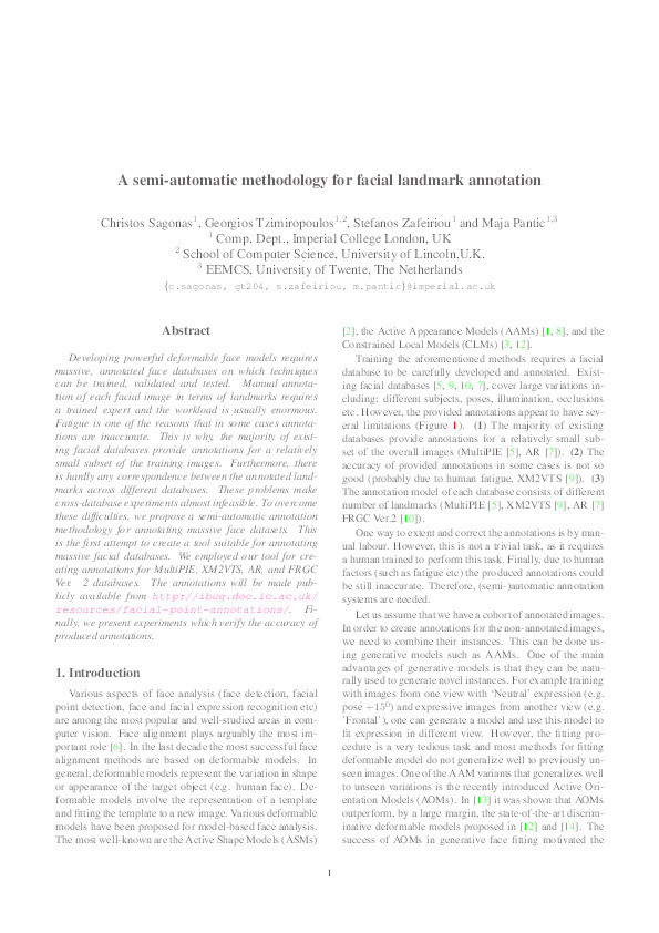 A semi-automatic methodology for facial landmark annotation Thumbnail