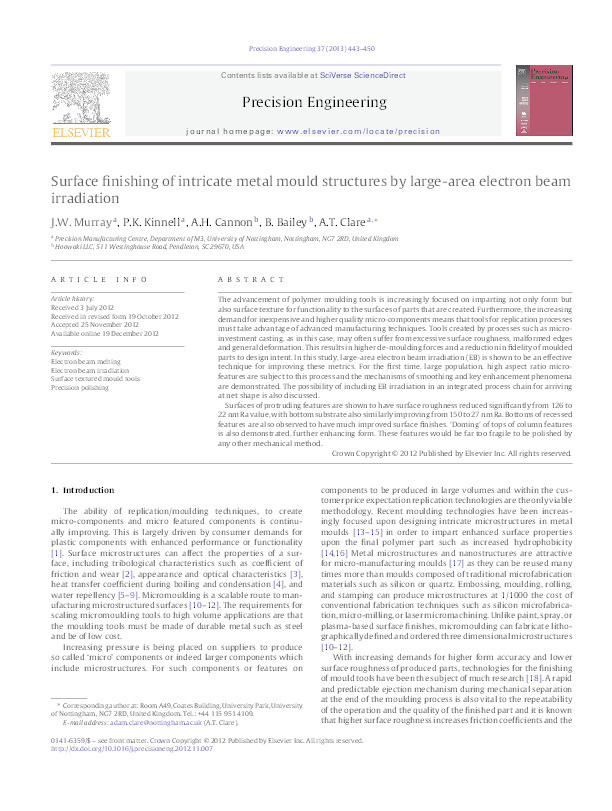 Surface finishing of intricate metal mould structures by large-area electron beam irradiation Thumbnail