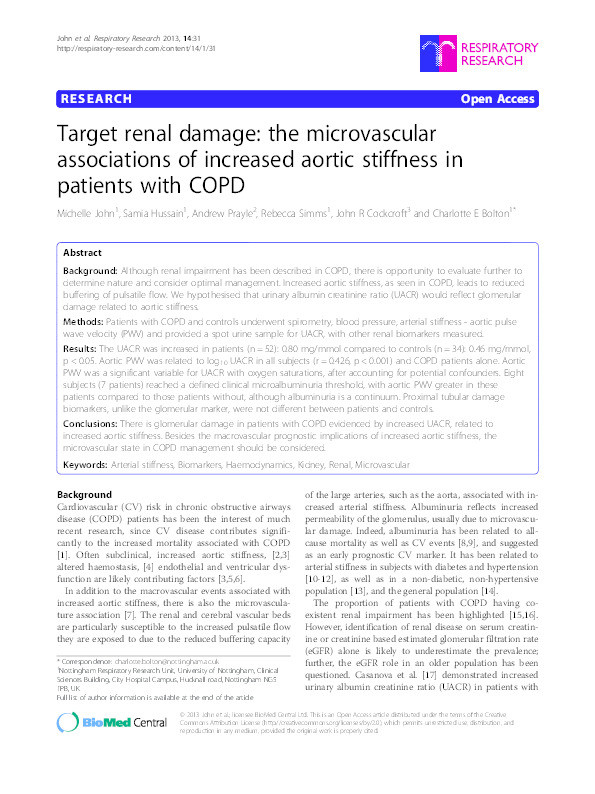 Target renal damage: the microvascular associations of increased aortic stiffness in patients with COPD Thumbnail