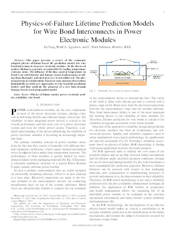 Physics-of-failure lifetime prediction models for wire bond interconnects in power electronic modules Thumbnail