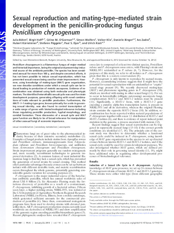 Sexual reproduction and mating-type-mediated strain development in the penicillin-producing fungus Penicillium chrysogenum Thumbnail