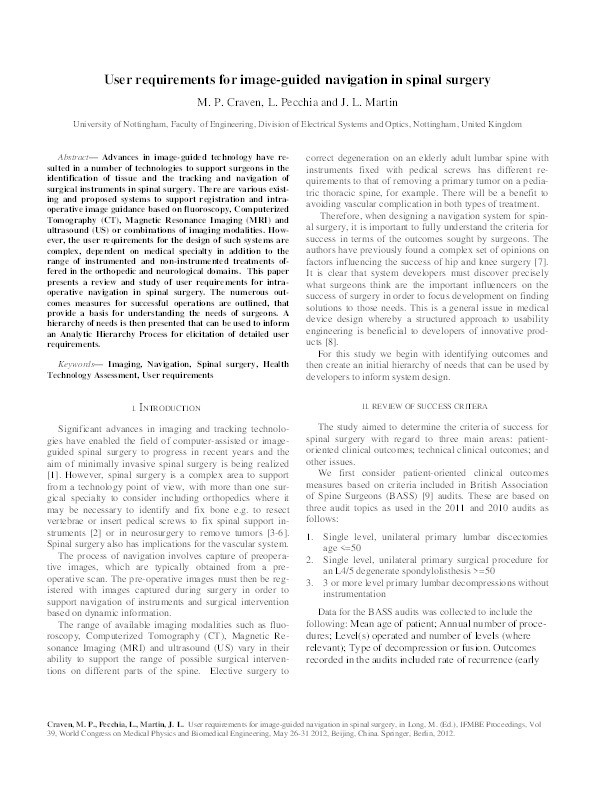 User requirements for image-guided navigation in spinal surgery Thumbnail