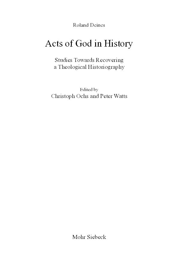 God's role in history as methodological problem for exegesis Thumbnail