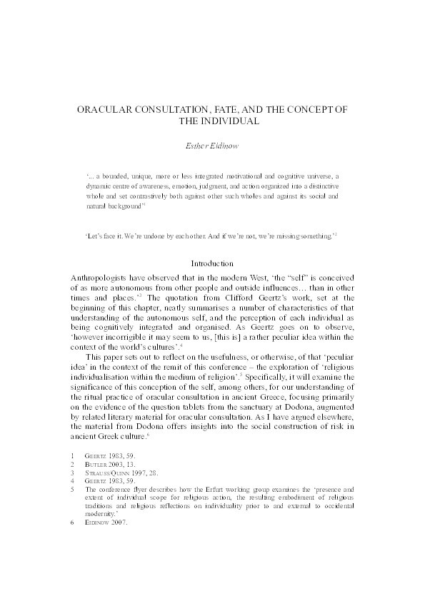 Oracular consultation, fate and the concept of the individual Thumbnail