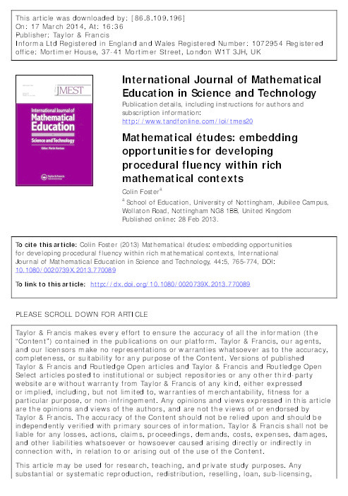 Mathematical études: embedding opportunities for developing procedural fluency within rich mathematical contexts Thumbnail
