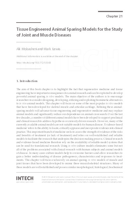 Tissue engineered animal sparing models for the study of joint and muscle diseases Thumbnail