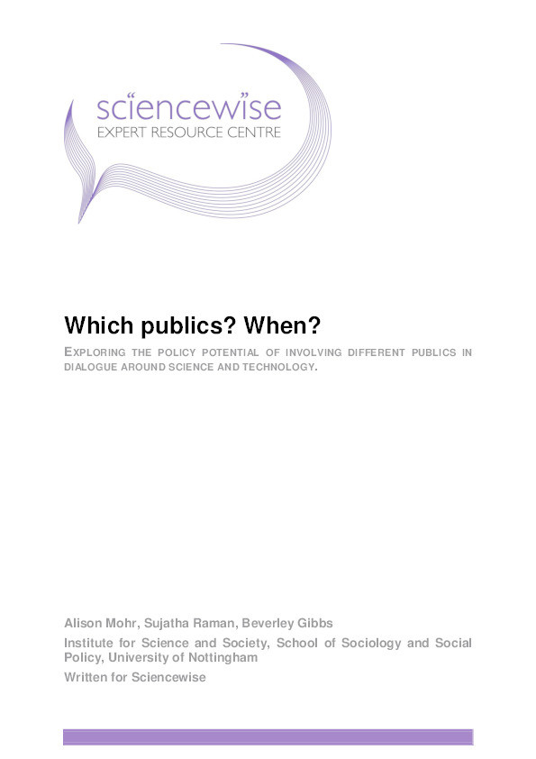 Which publics? When? Exploring the policy potential of involving different publics in dialogue around science and technology. Thumbnail