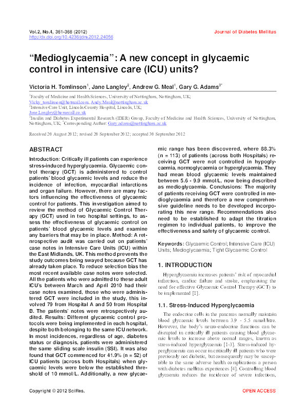 “Medioglycaemia”: a new concept in glycaemic control in intensive care (ICU) units? Thumbnail