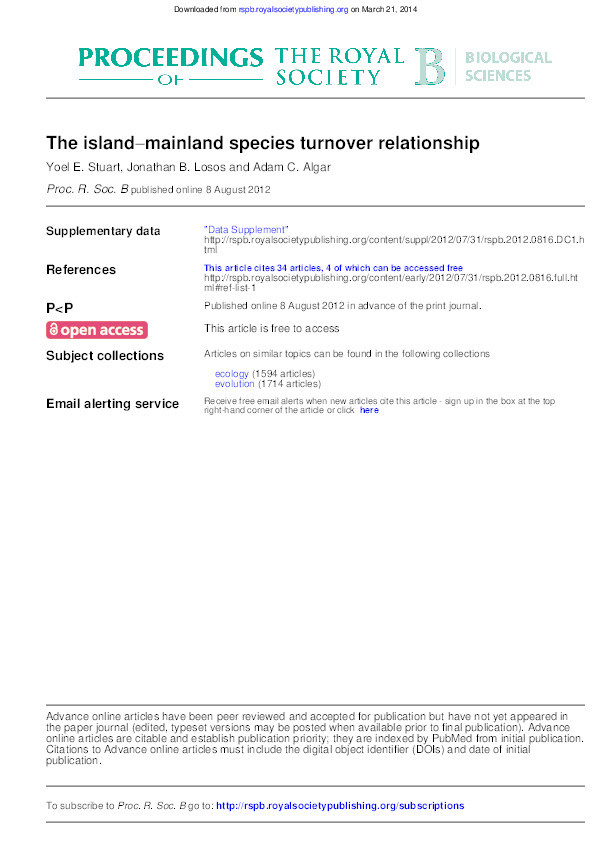 The island–mainland species turnover relationship Thumbnail