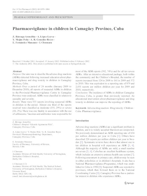 Pharmacovigilance in children in Camagüey Province, Cuba Thumbnail