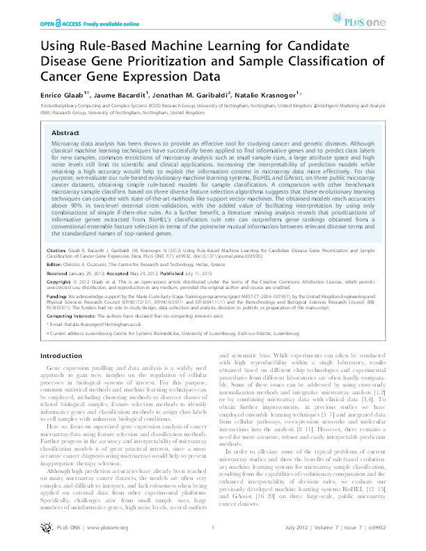 Using rule-based machine learning for candidate disease gene prioritization and sample classification of cancer gene expression data Thumbnail