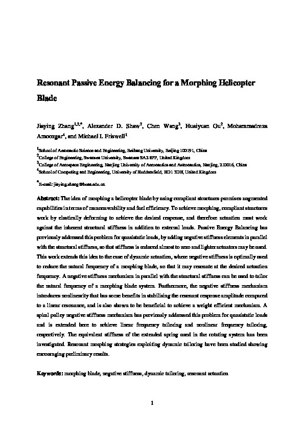 Resonant passive energy balancing for a morphing helicopter blade Thumbnail