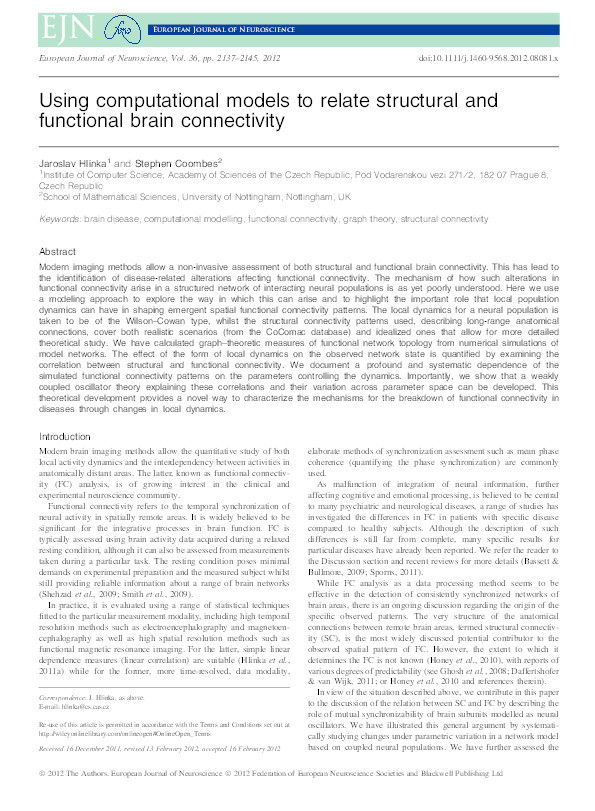 Using computational models to relate structural and functional brain connectivity Thumbnail
