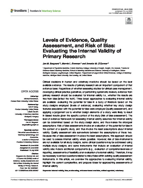 Levels of Evidence, Quality Assessment, and Risk of Bias: Evaluating the Internal Validity of Primary Research Thumbnail
