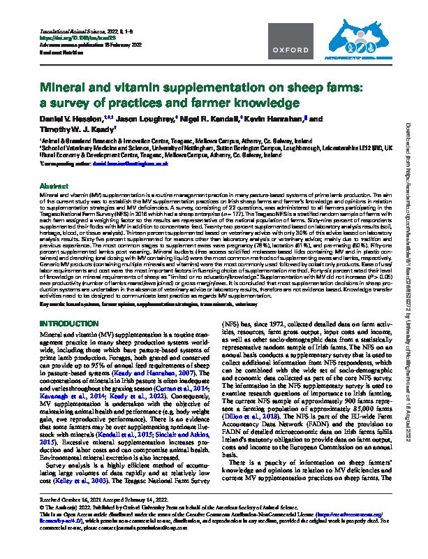 Mineral and vitamin supplementation on sheep farms: &#x2028;a survey of practices and farmer knowledge Thumbnail