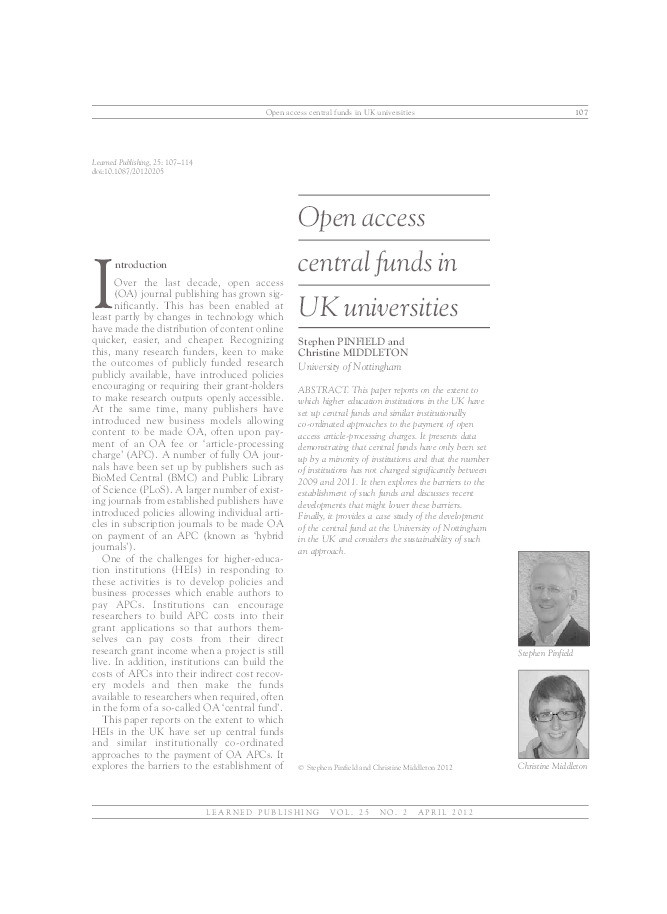 Open access central funds in UK universities Thumbnail