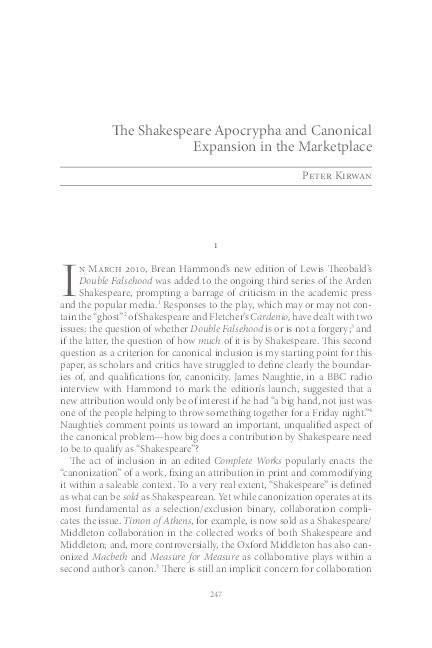 The Shakespeare apocrypha and canonical expansion in the marketplace Thumbnail