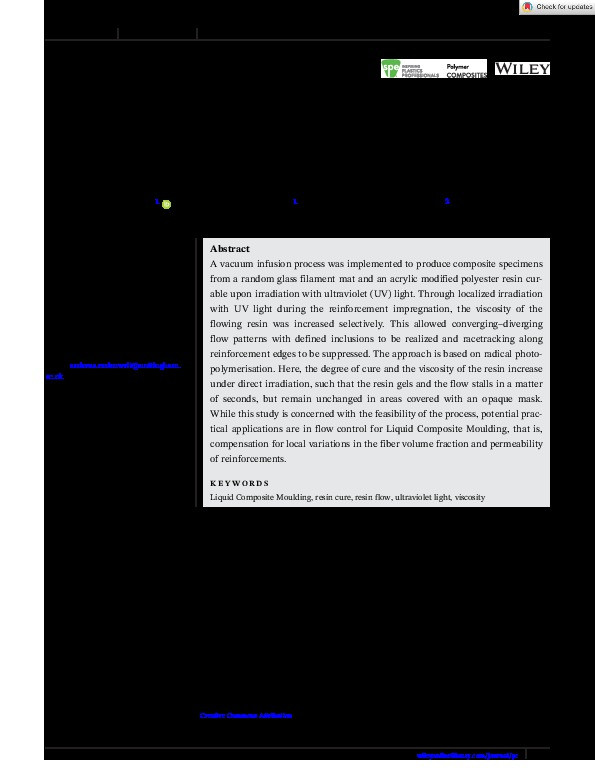 Controlling resin flow in Liquid Composite Moulding processes through localized irradiation with ultraviolet light Thumbnail