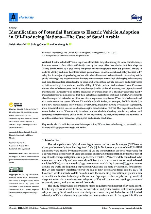 Identification of Potential Barriers to Electric Vehicle Adoption in