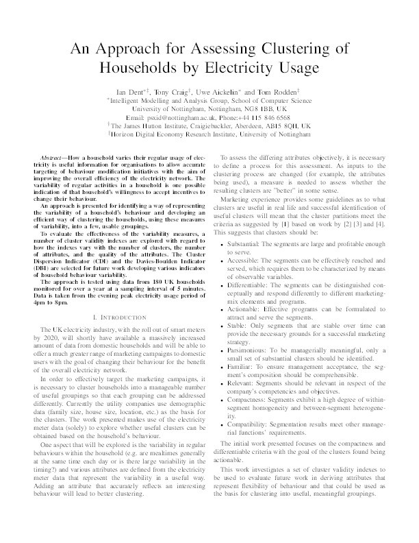 An approach for assessing clustering of households by electricity usage Thumbnail