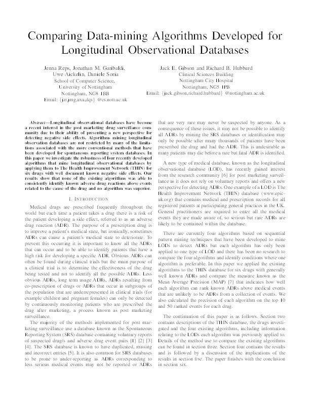 Comparing data-mining algorithms developed for longitudinal observational databases Thumbnail