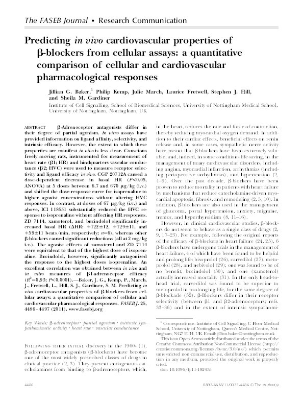 Predicting in vivo cardiovascular properties of β-blockers from cellular assays: a quantative comparison of cellular and cardiovascular pharmacological responses Thumbnail