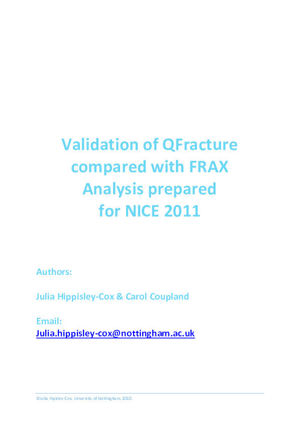 Validation of QFracture compared with FRAX: analysis prepared for NICE 2011 Thumbnail