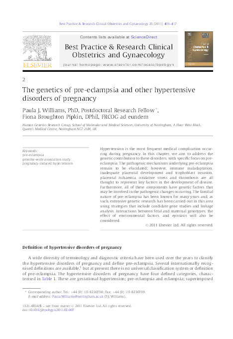 The genetics of pre-eclampsia and other hypertensive disorders of pregnancy Thumbnail