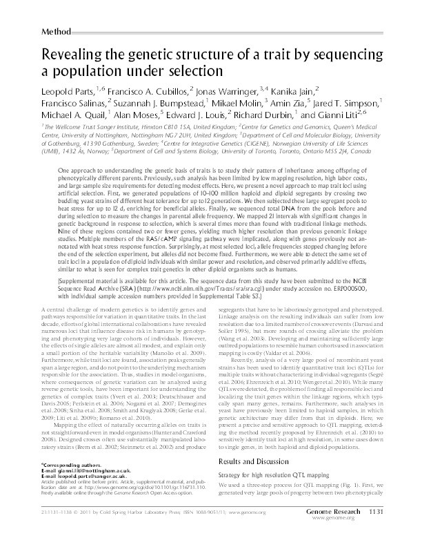 Revealing the genetic structure of a trait by sequencing a population under selection Thumbnail
