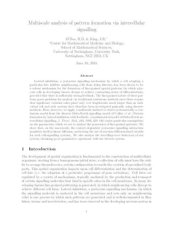 Multiscale analysis of pattern formation via intercellular signalling Thumbnail